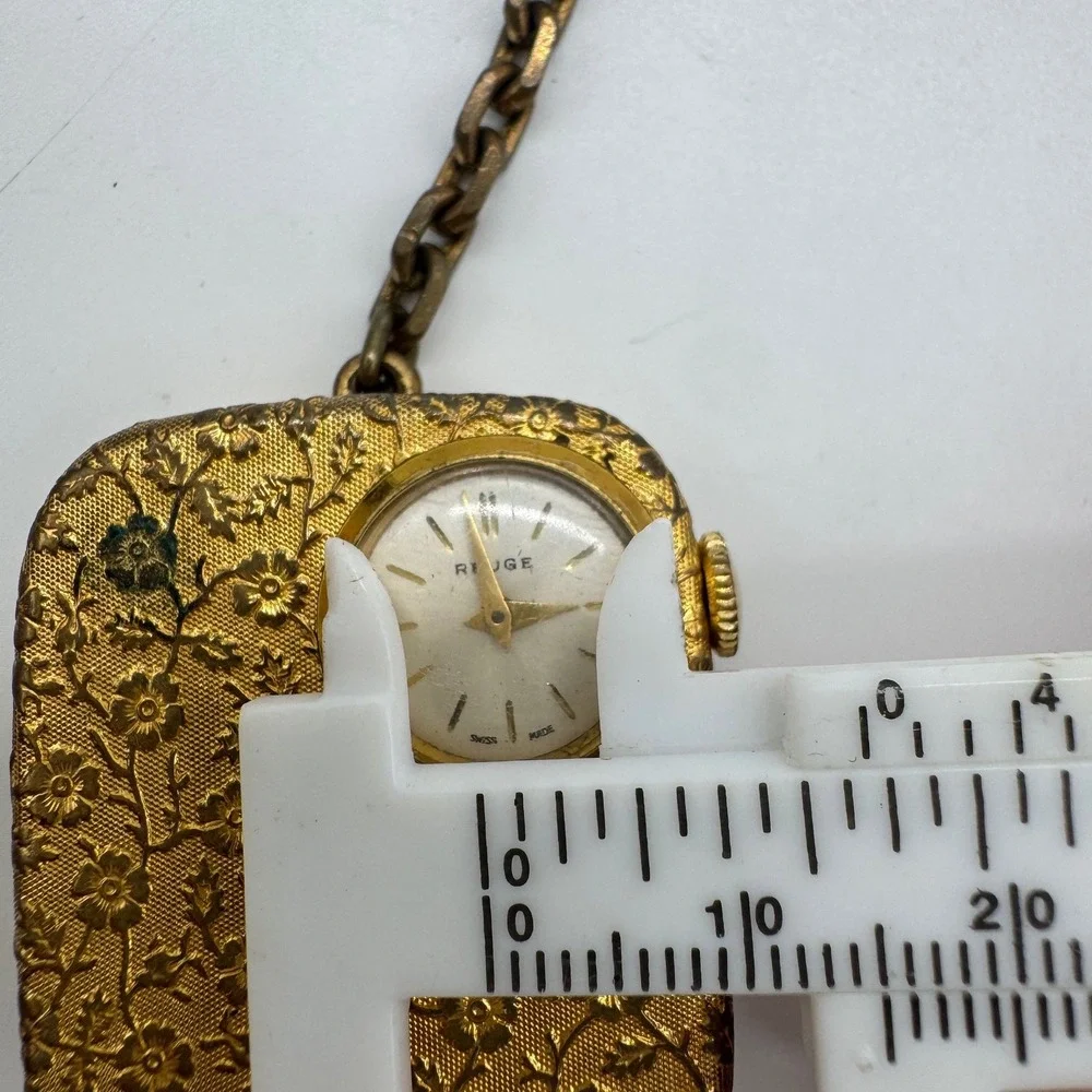 Vintage Reuge Swiss‎ Musical Pocket Watch Keychain Gold Tone Floral Embossed Fob